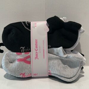 NWT Juicy Couture Sport (8) Pack Cushioned No Show Ladies Socks. Fits Size 4-10